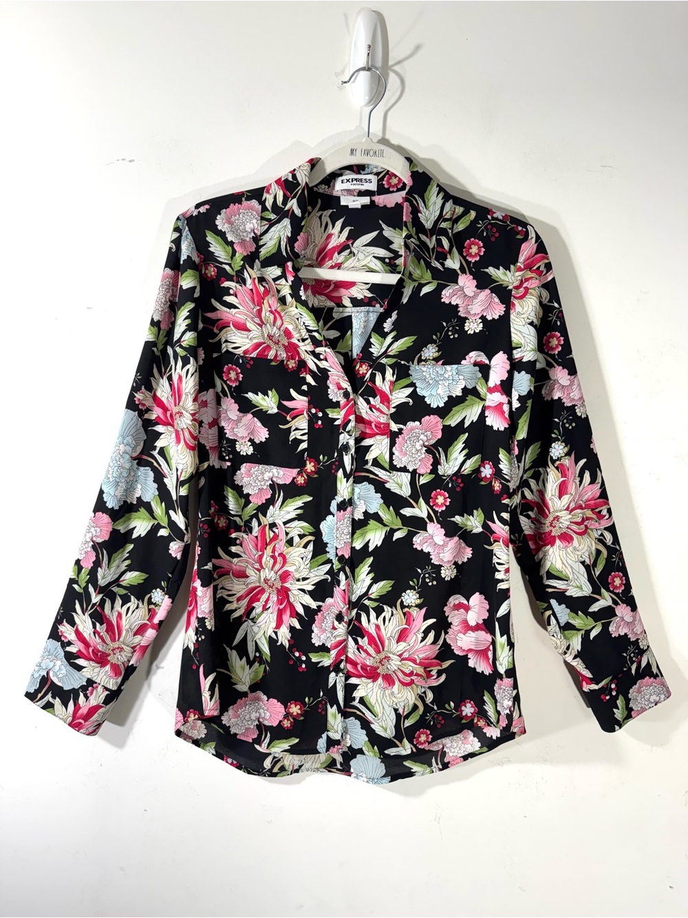 Express Portofino Slim Shirt Black Floral Medium